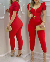 Women's V-Neck Puff Sleeve Jumpsuit