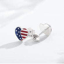 Sterling Silver USA American Flag Patriotic Red White Blue Heart Stud Earrings Independence Day Jewelry