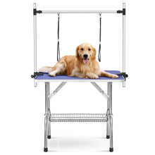42" Pet Grooming Table Collapsible Large Dog Grooming Table with Lasso and Storage Basket Adjustable Arm Height for Different Dogs (Blue)