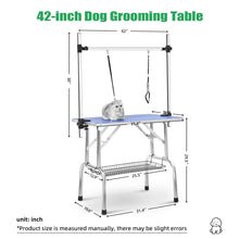 42" Pet Grooming Table Collapsible Large Dog Grooming Table with Lasso and Storage Basket Adjustable Arm Height for Different Dogs (Blue)