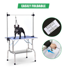 42" Pet Grooming Table Collapsible Large Dog Grooming Table with Lasso and Storage Basket Adjustable Arm Height for Different Dogs (Blue)