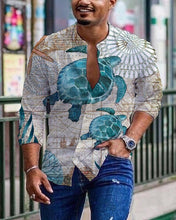 Round Neck Printed Men's Long-sleeved Shirt Cardigan