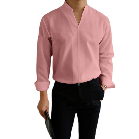 Stand Collar Solid Color Regular Men's Shirt Four Seasons Universal