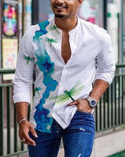 Round Neck Printed Men's Long-sleeved Shirt Cardigan