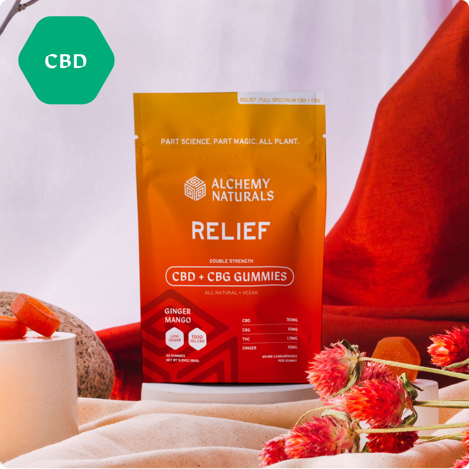20-Pack: Alchemy Naturals CBD Gummies for Soothing Relief with CBG - Sample 100mg/2count