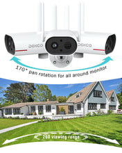 DEKCO Wireless Outdoor Security Camera for Home Security 260^0 View Range Solar Security Camera, Two-Way Audio, Simple Setup, Night Vision, Motion Detection WiFi Surveillance & Security Cameras