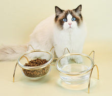 Sparkling Glass Cat Bowl With Elevated Metal Rack - Stylish And Functional Pet Feeder