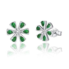 925 Sterling Silver Daisy Emerald Flower with White Gold Plated Elegant Floral Necklace Jewelry