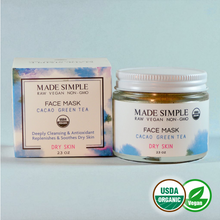 Cacao Green Tea Face Mask for Dry Skin - Certified Organic, Vegan & Cruelty-free